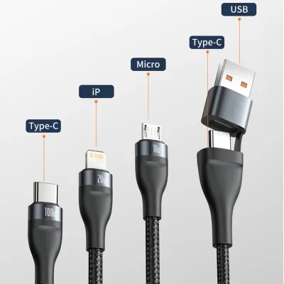 Baseus 3 in 2 100W Fast Charging Cable Type C PD iP PD 20W and Micro USB QC 18W with USB and Type C Input Cables for MacBook Pro Samsung Xiaomi High Speed Charging Cable